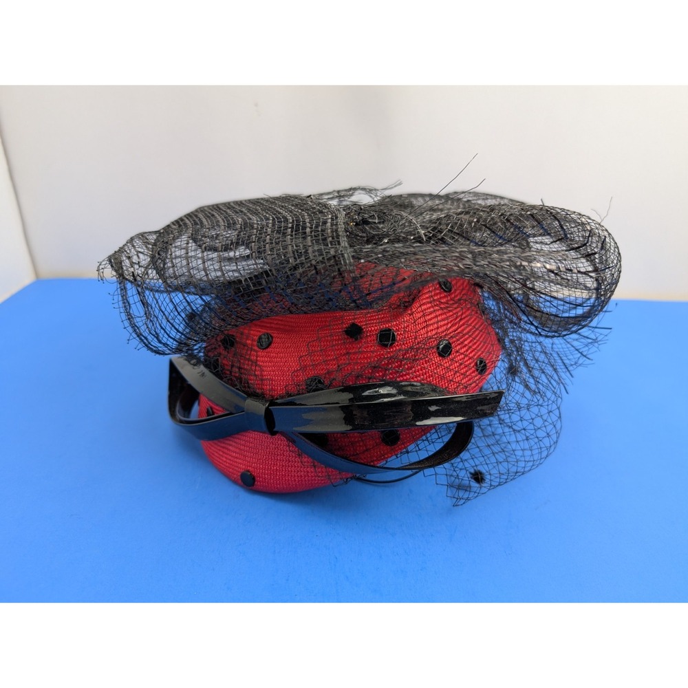 Vintage Mr John Women's Ladybug Red Black Ribbon Hat